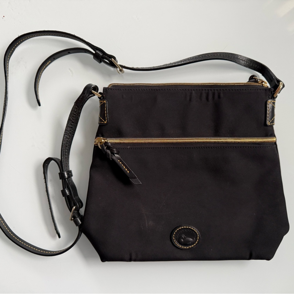 Classic Black Crossbody Bag with Gold Zippers